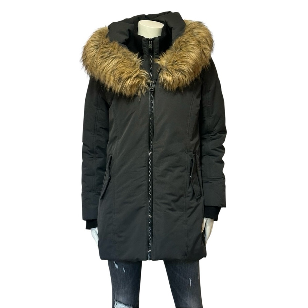 Point Zero Black Parka Coat with Faux Fur Trim